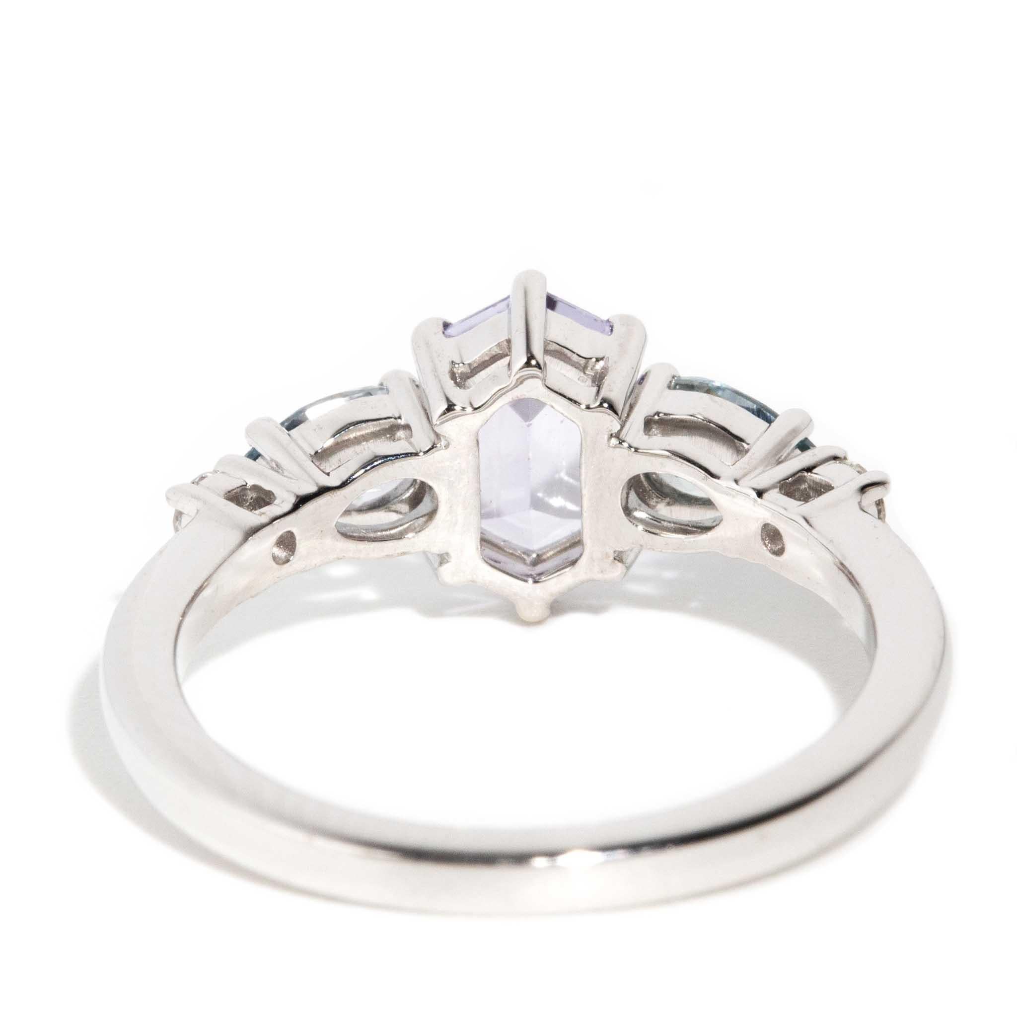 Contemporary Hexagonal Sapphire & Diamond Ring 18 Carat White Gold 2