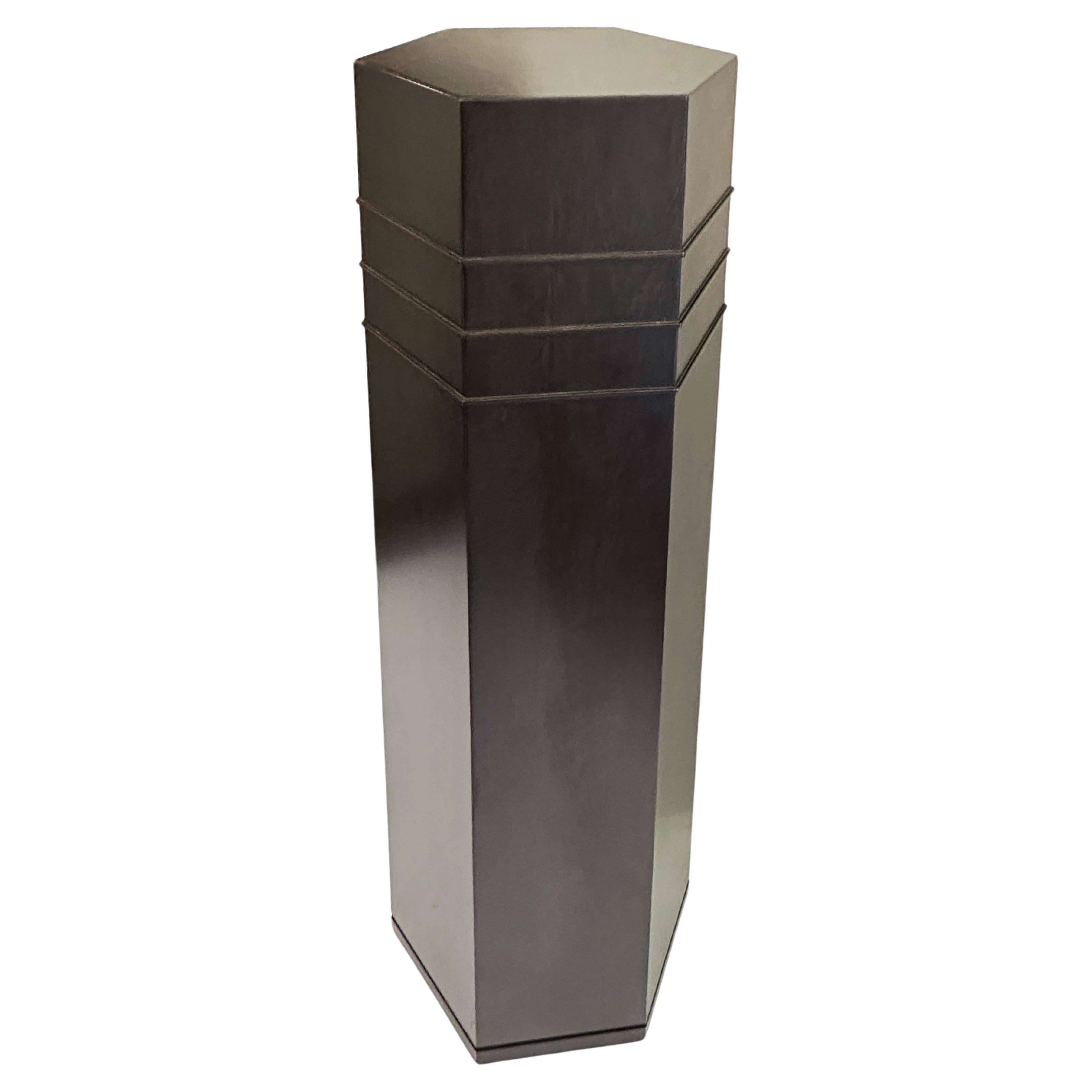 North American Contemporary Hexagonal Wood and Laminate Pedestal by Juan Montoya For Sale