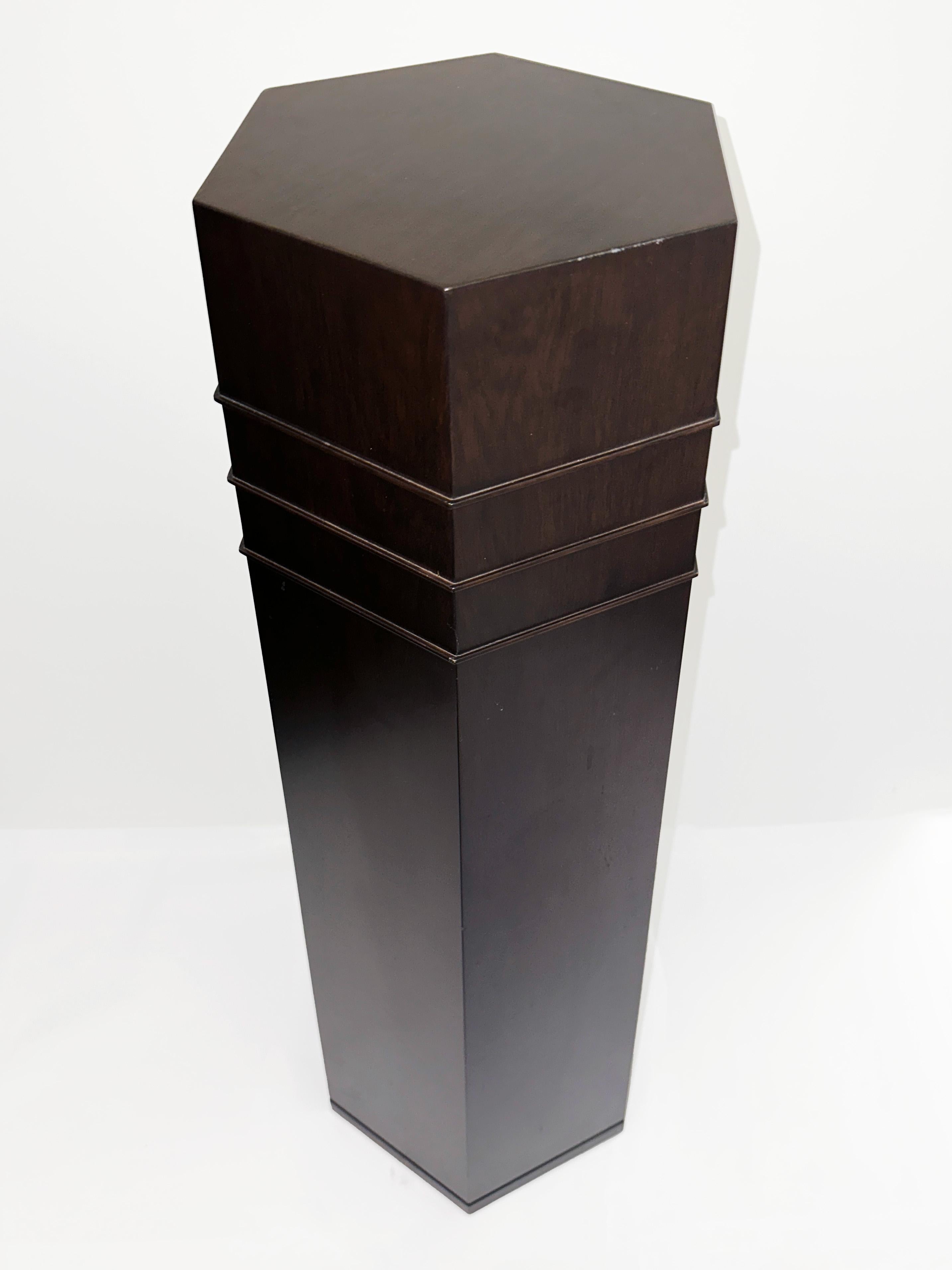 Contemporary Hexagonal Wood and Laminate Pedestal by Juan Montoya In Fair Condition For Sale In New York, NY