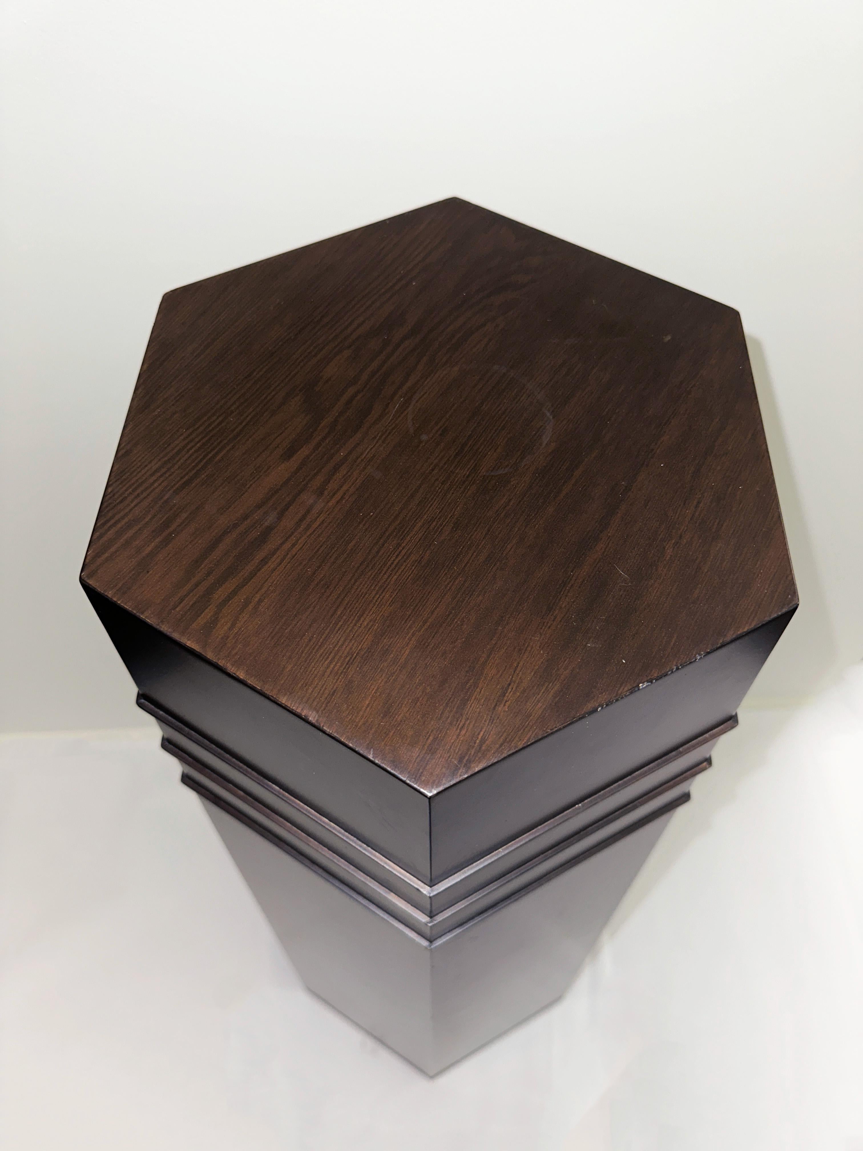 Contemporary Hexagonal Wood and Laminate Pedestal by Juan Montoya For Sale 1