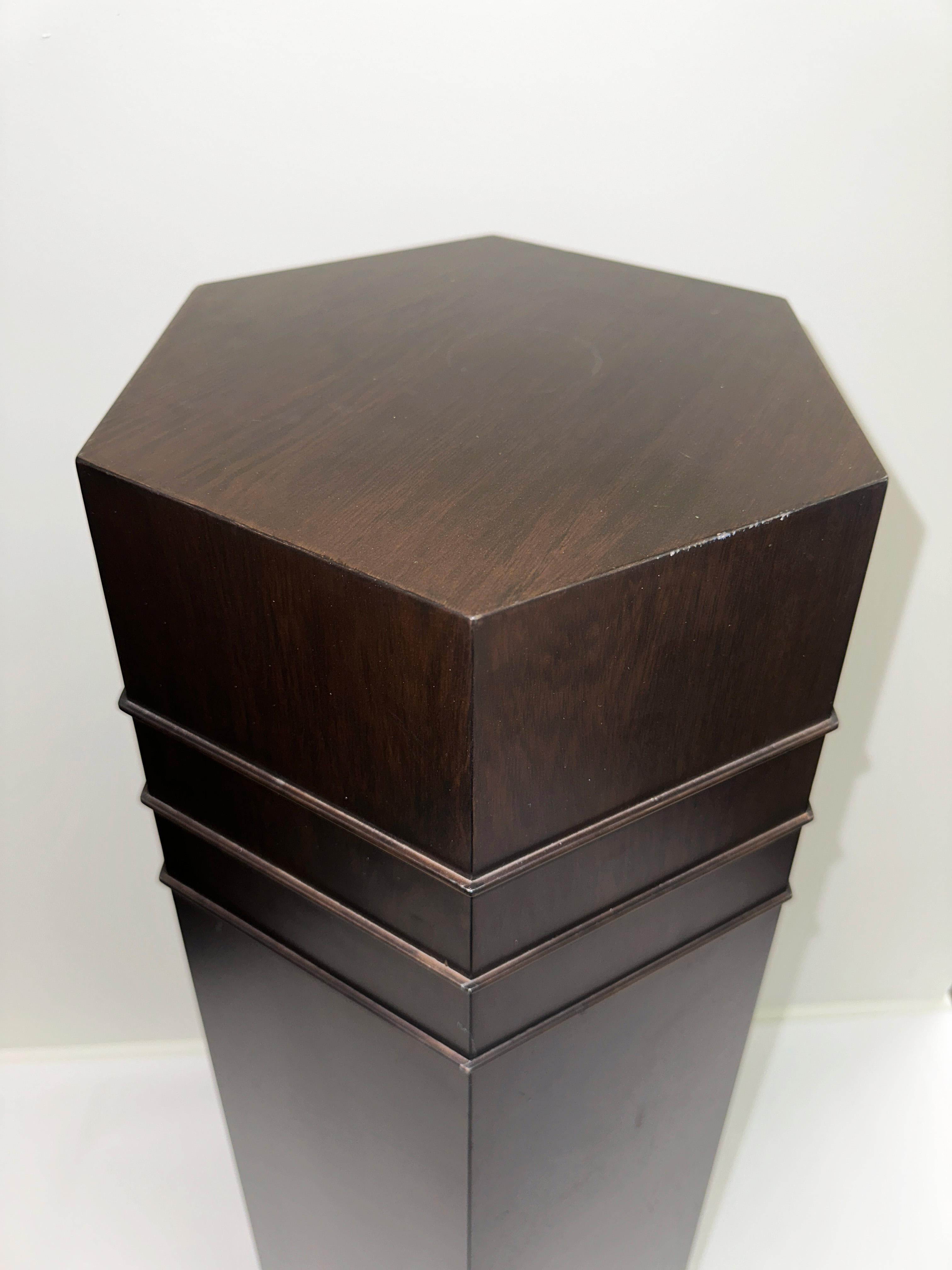 Contemporary Hexagonal Wood and Laminate Pedestal by Juan Montoya For Sale 2