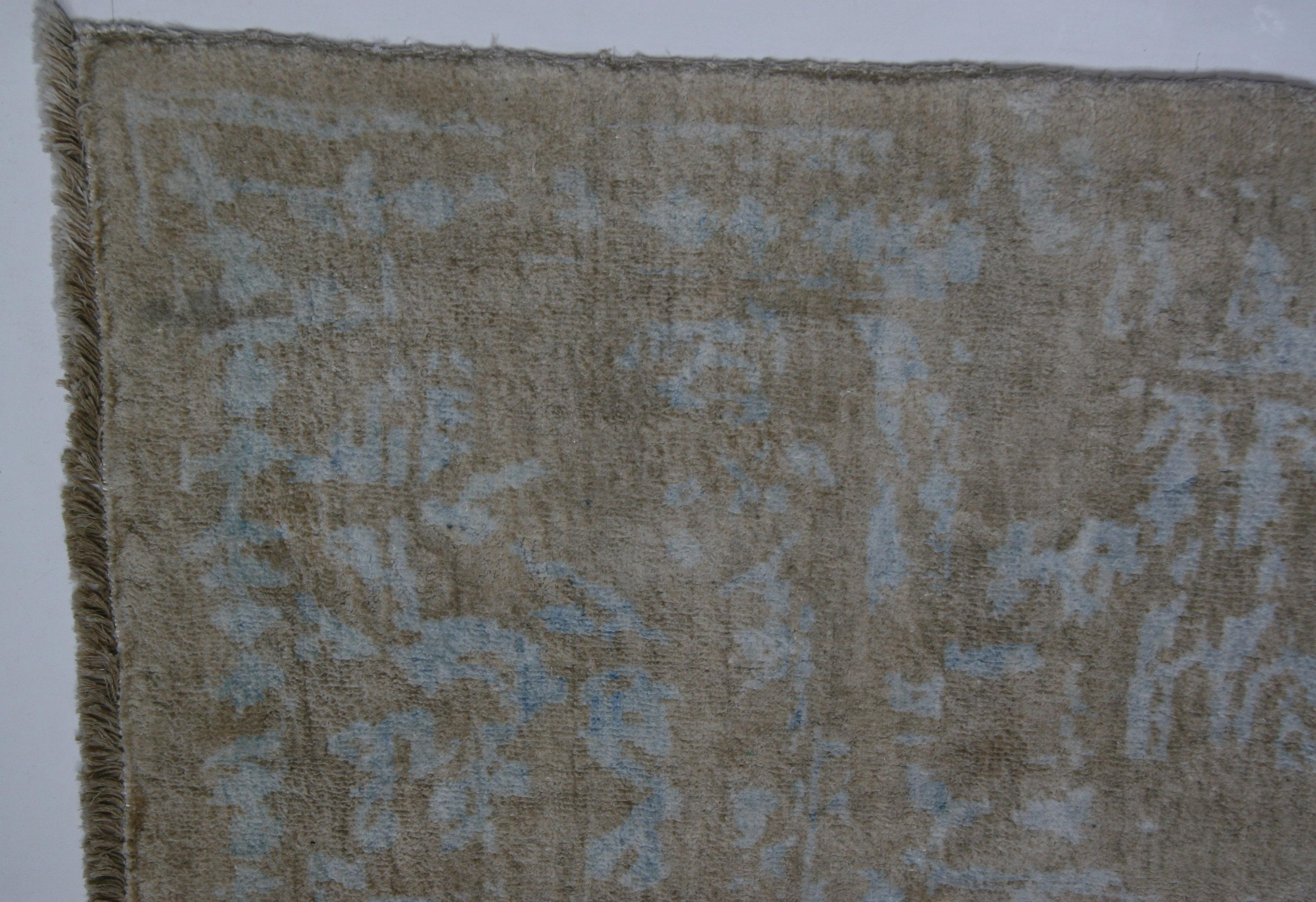 Pakistani Contemporary Hi-Low Rug in Taupe and Teal For Sale