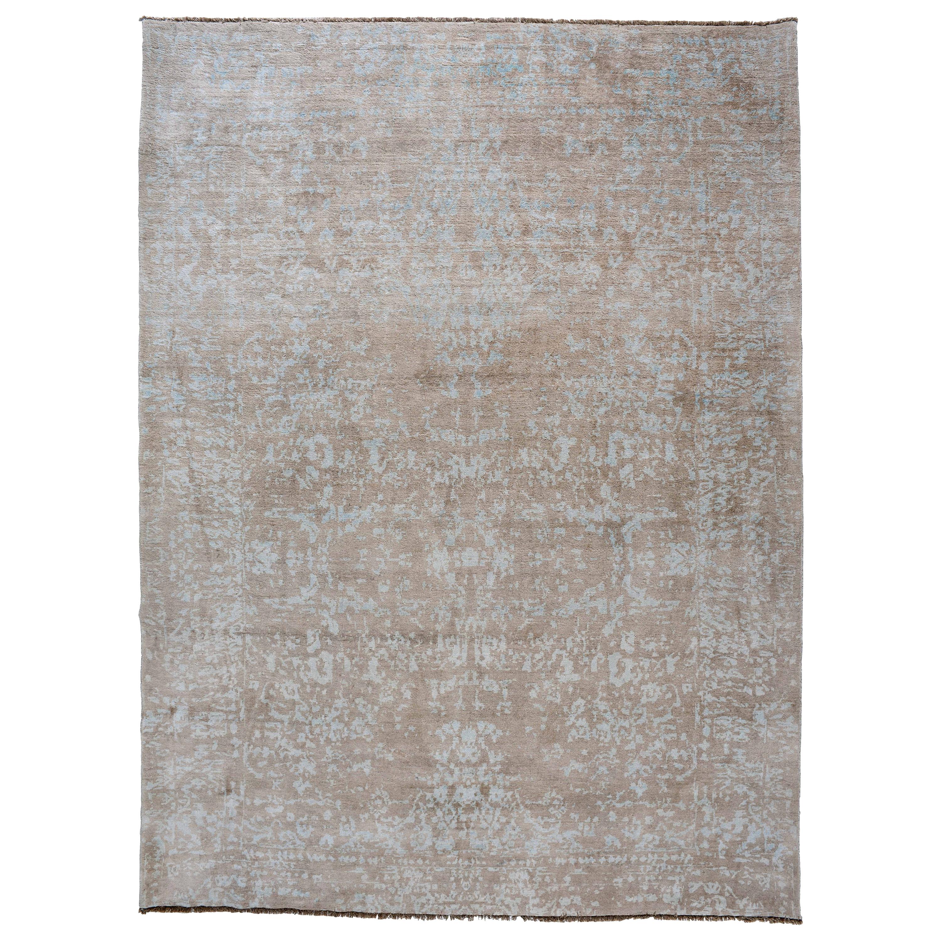 Contemporary Hi-Low Rug in Taupe and Teal For Sale