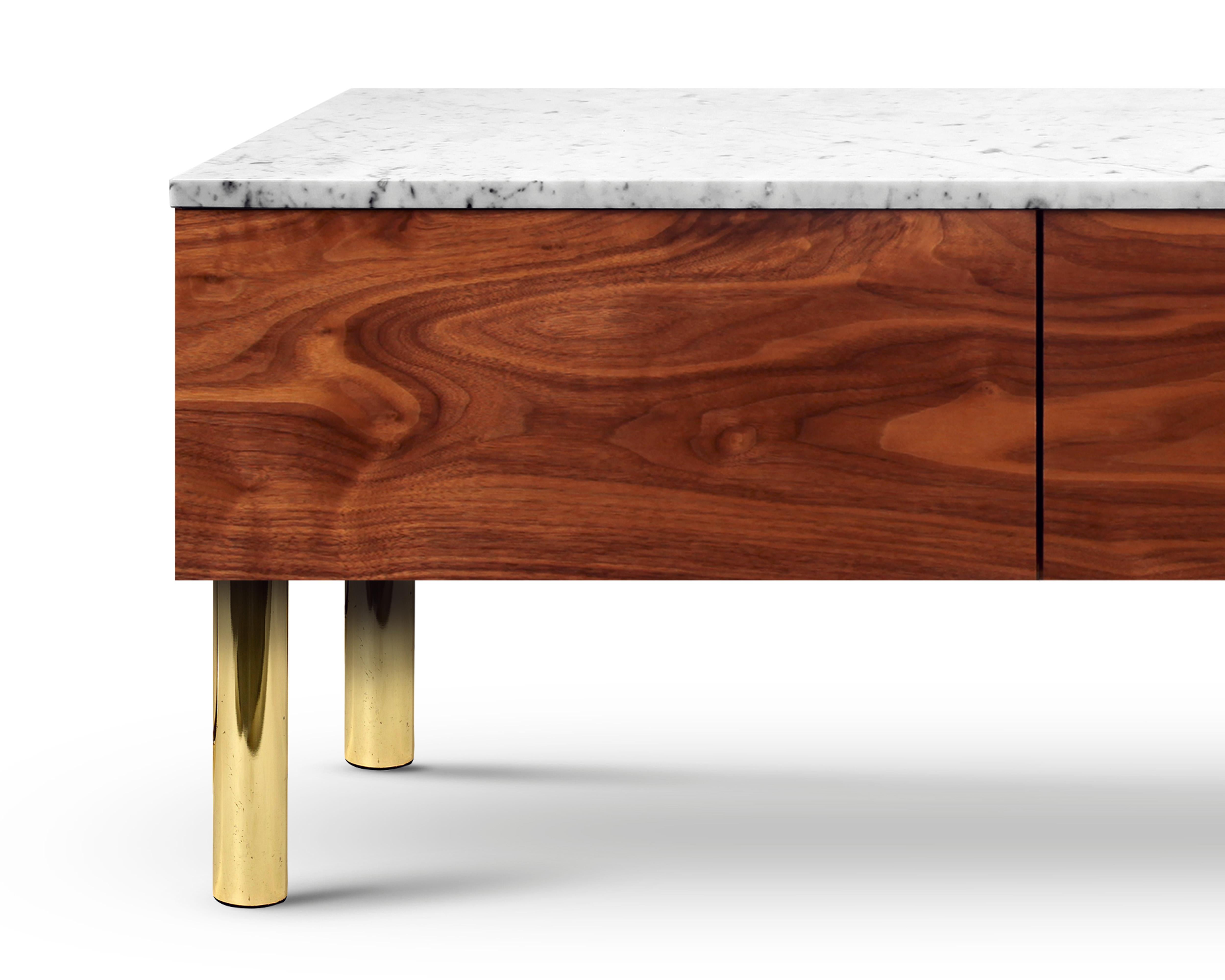 Contemporary HIFOSS Sideboard or Console in Walnut, Brass and Marble For Sale 2