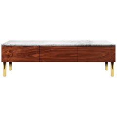 Contemporary HIFOSS Sideboard or Console in Walnut, Brass and Marble