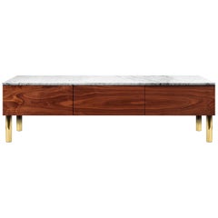 enfilade ou console contemporain HIFOSS en noyer, laiton et marbre