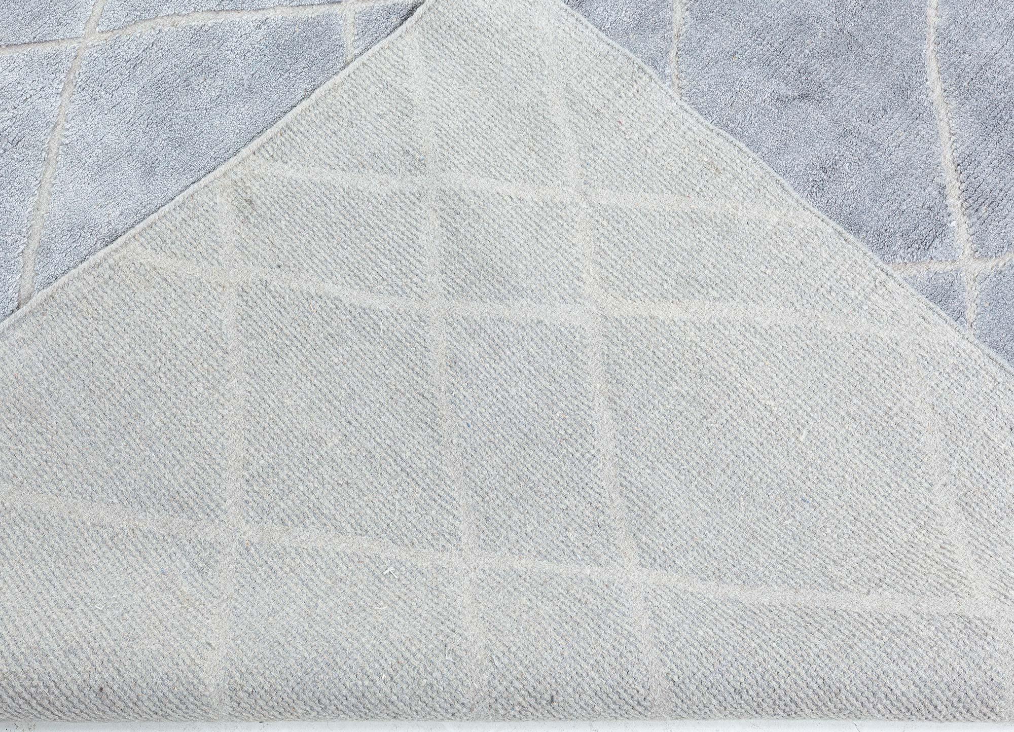 Wool Contemporary High and Low Gray Diamond Rug For Sale
