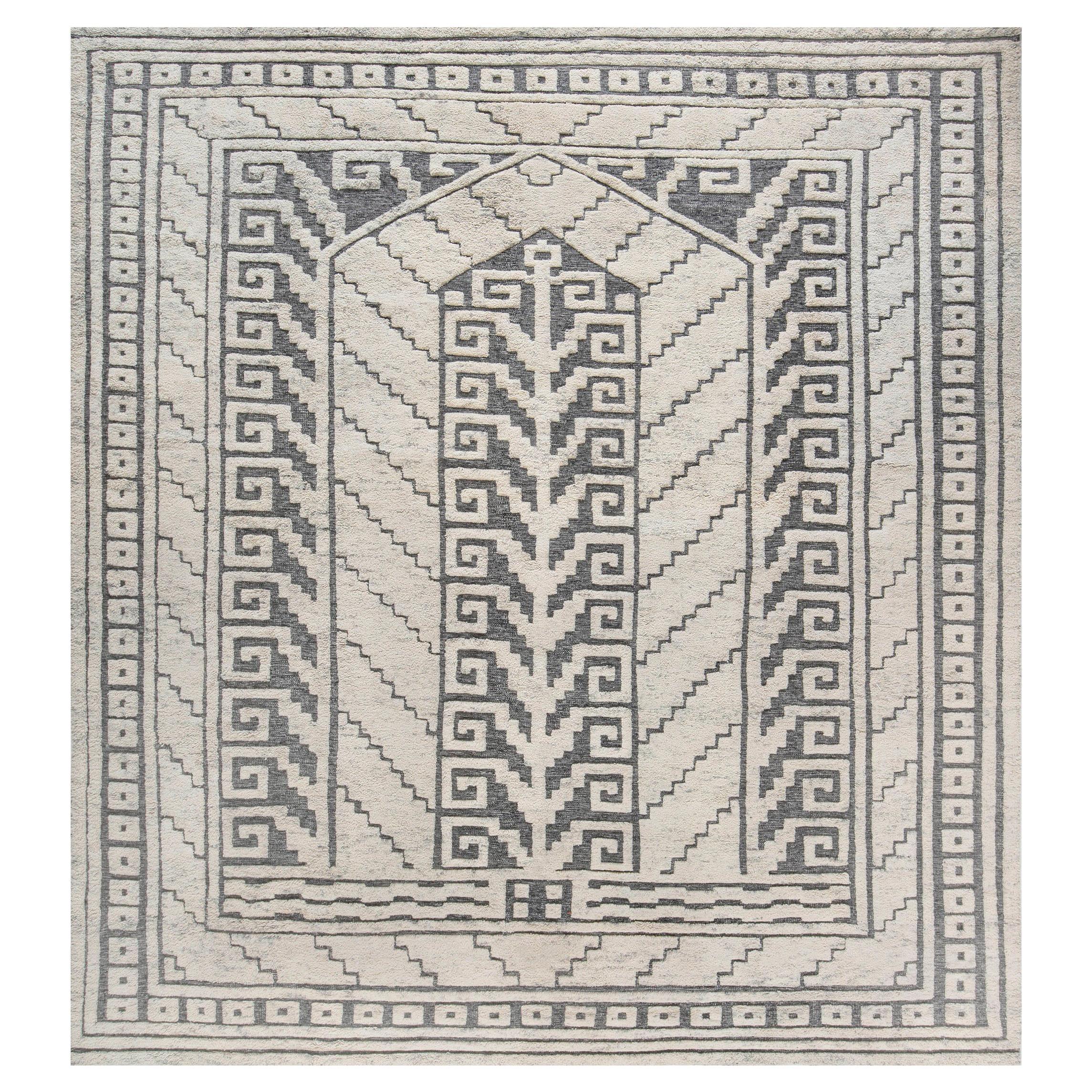 Contemporary Swedish Design Blue and White FlatWoven Rug by Doris