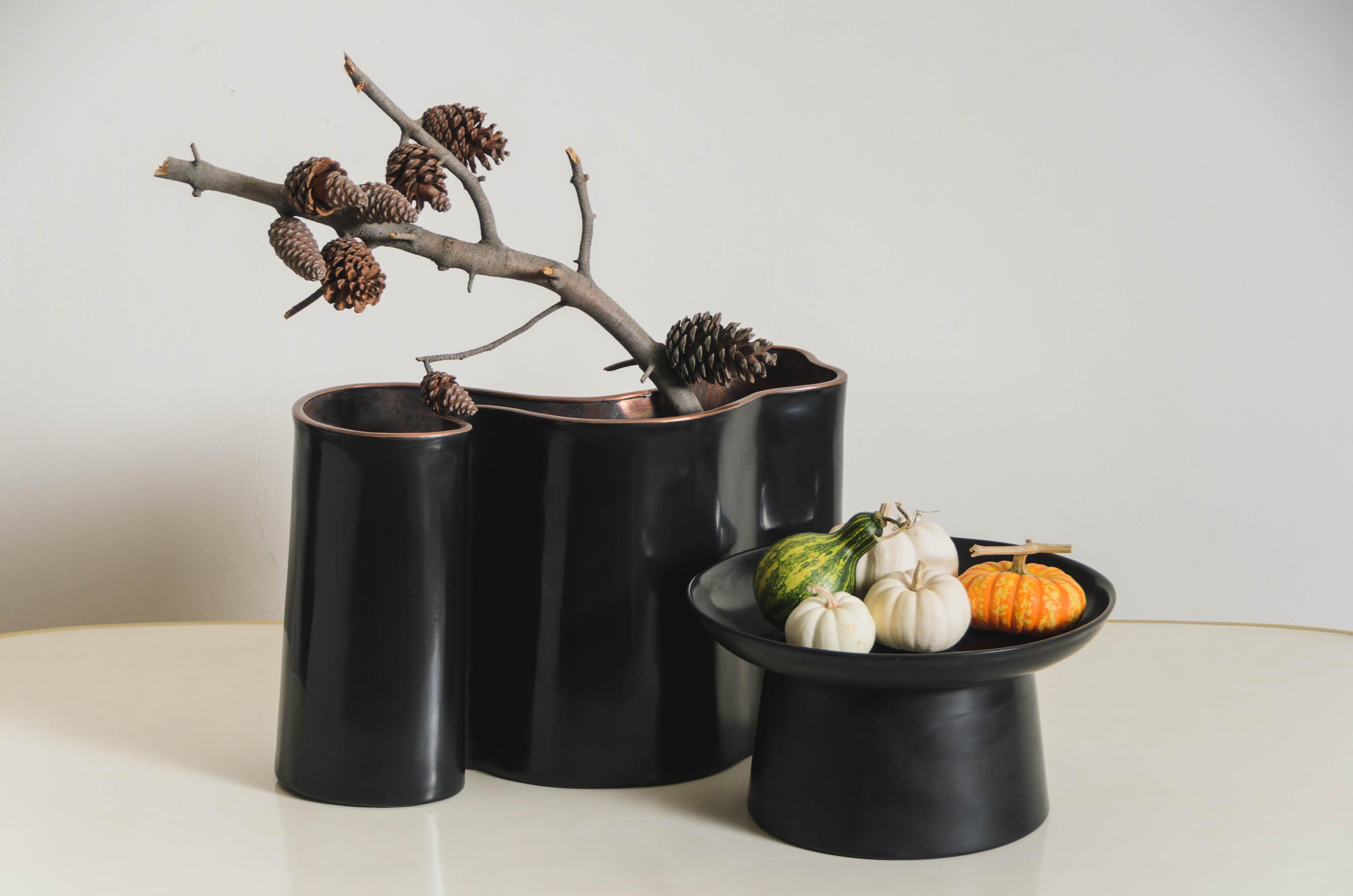 Lacquered Contemporary High Compote in Black Lacquer by Robert Kuo, Limited Edition For Sale