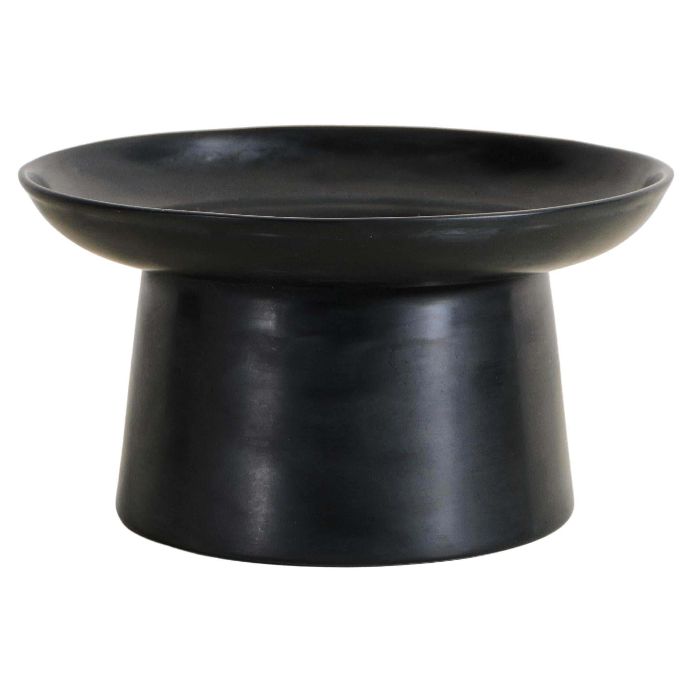 Contemporary High Compote in Black Lacquer by Robert Kuo, Limited Edition For Sale