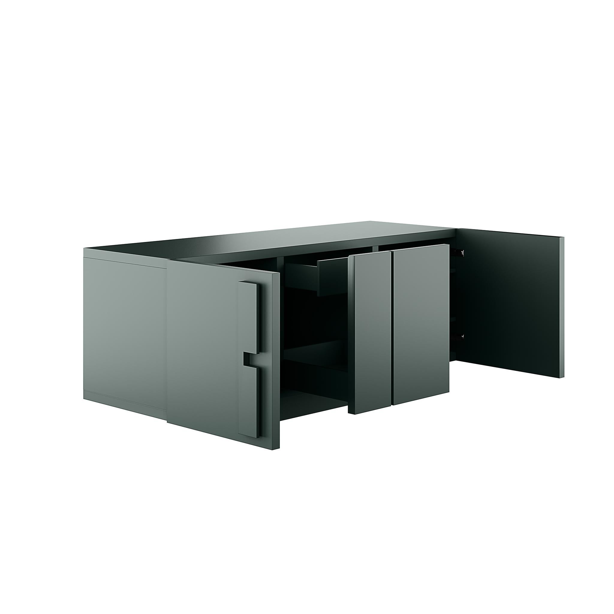 Modern Brutalist Wood Sideboard 2 Doors & 1 Drawers Black Mate Lacquer  For Sale 2