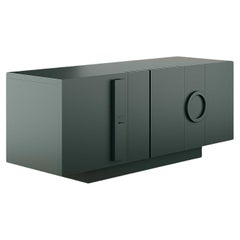 Modern Brutalist Wood Sideboard 2 Doors & 1 Drawers Dark Green Mate Lacquer