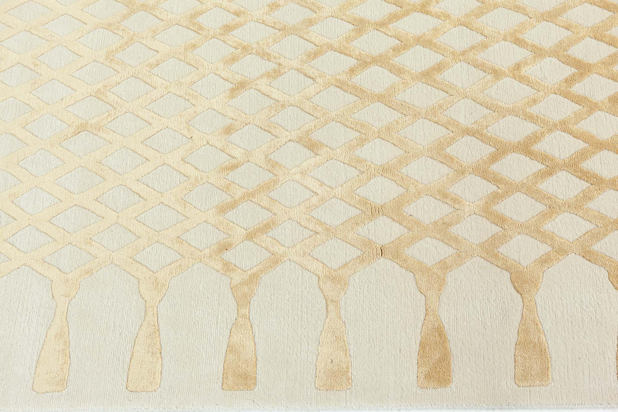 Tapis de course contemporain noué en hauteur jaune beige par Doris Leslie Blau
Taille : 4'0