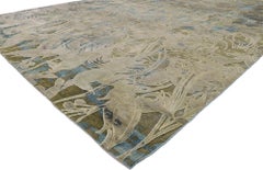 Vintage High-Low Wool and Silk Tibetan Rug with Contemporary Style