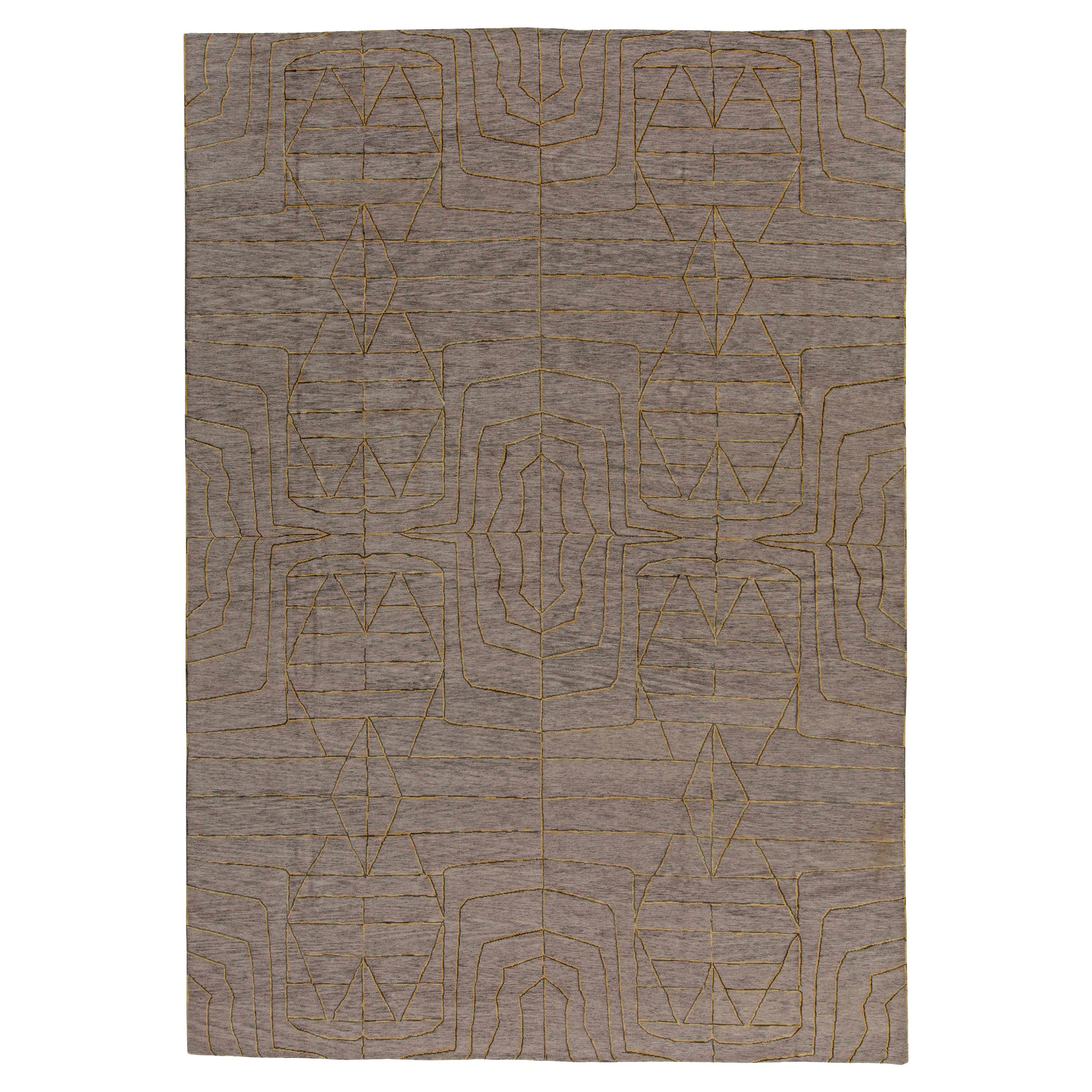 Contemporary Hive Grey and Gold Rug by Kim Alexandriuk for Doris Leslie Blau For Sale