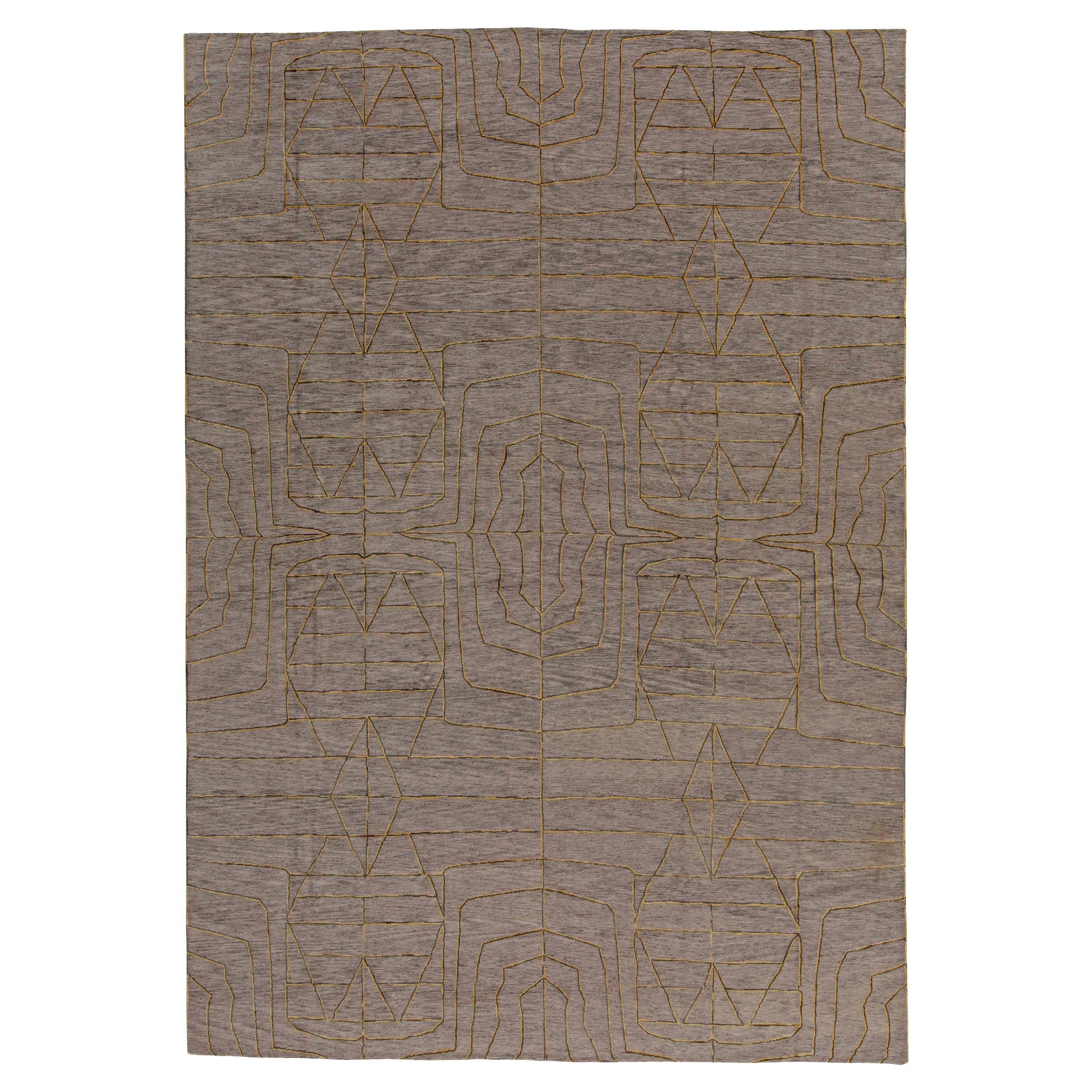 Contemporary Hive Grey and Gold Rug by Kim Alexandriuk for Doris Leslie Blau