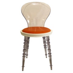 Contemporary Hollywood Regency Lucite and Orange Accent Chair