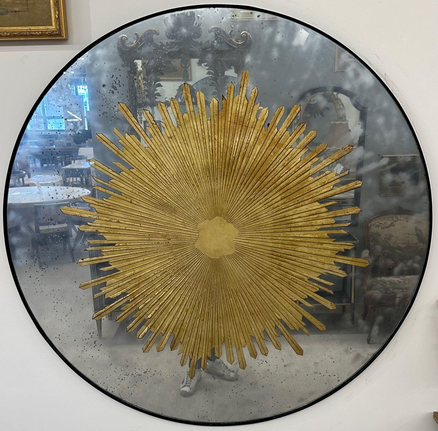 Contemporary, Hollywood Regency Style, Sunburst Mirrors, Distressed Glass, 2024 In Good Condition For Sale In Stamford, CT
