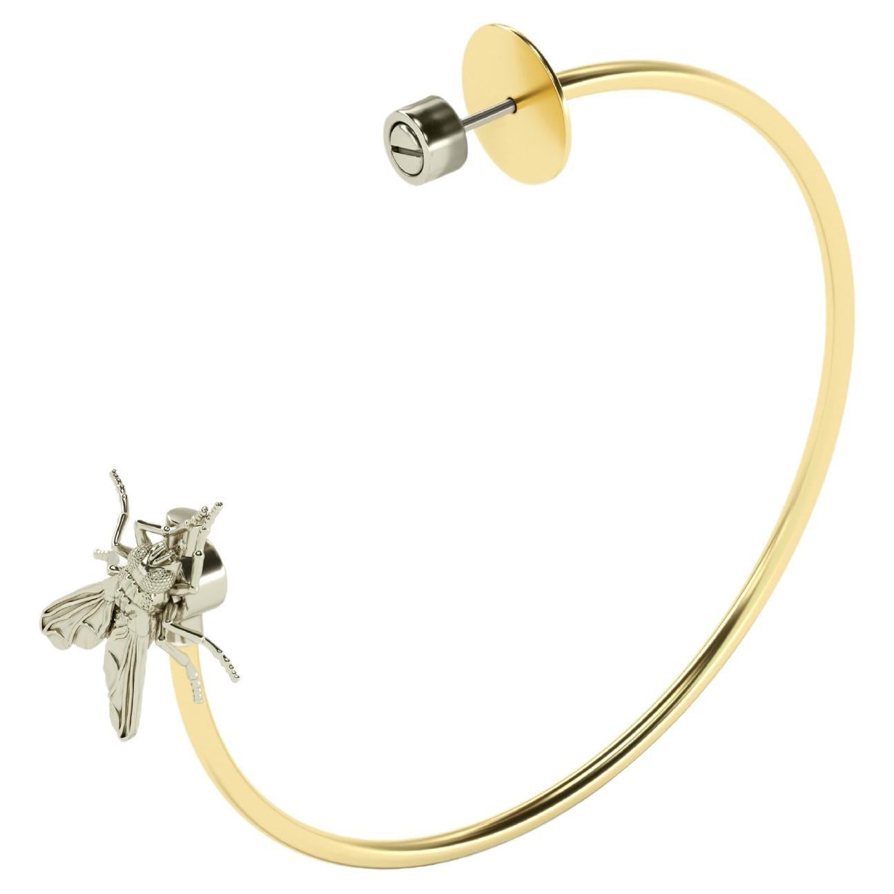 Contemporary Hoop Mono Earring Nature, 18K yellow gold & white gold