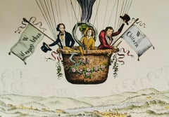 Italian Contemporary Handmade Hot-Air Balloon Colored Print with Frame 3 of 3