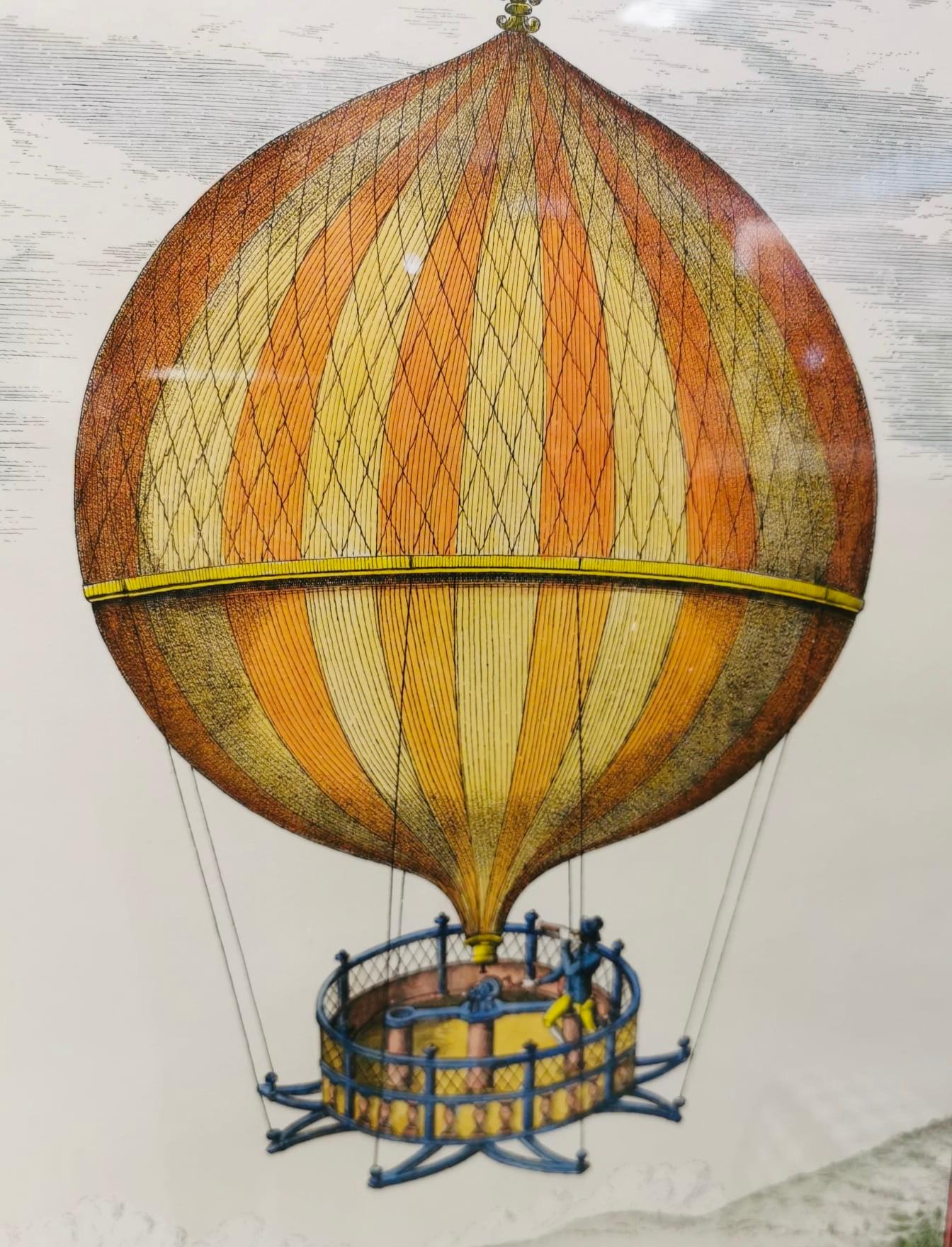 Italian Contemporary Handmade Hot-Air Balloon Colored Print with Frame 1 of 3 In New Condition For Sale In Scandicci, Florence