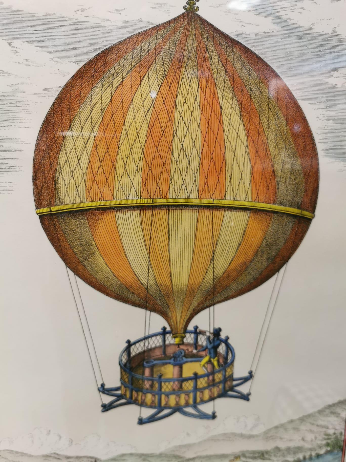 Italian Contemporary Handmade Hot-Air Balloon Colored Print with Frame 2 of 3 1