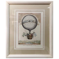 Vintage Italian Contemporary Handmade Hot-Air Balloon Colored Print with Frame 3 of 3