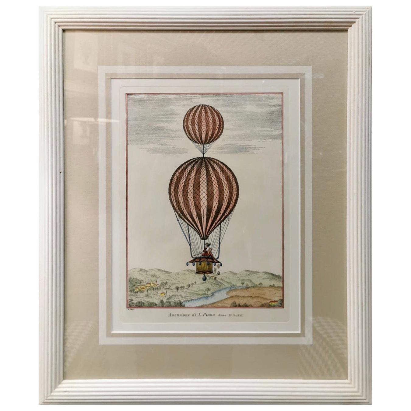 Italian Contemporary Handmade Hot-Air Balloon Colored Print with Frame 2 of 3