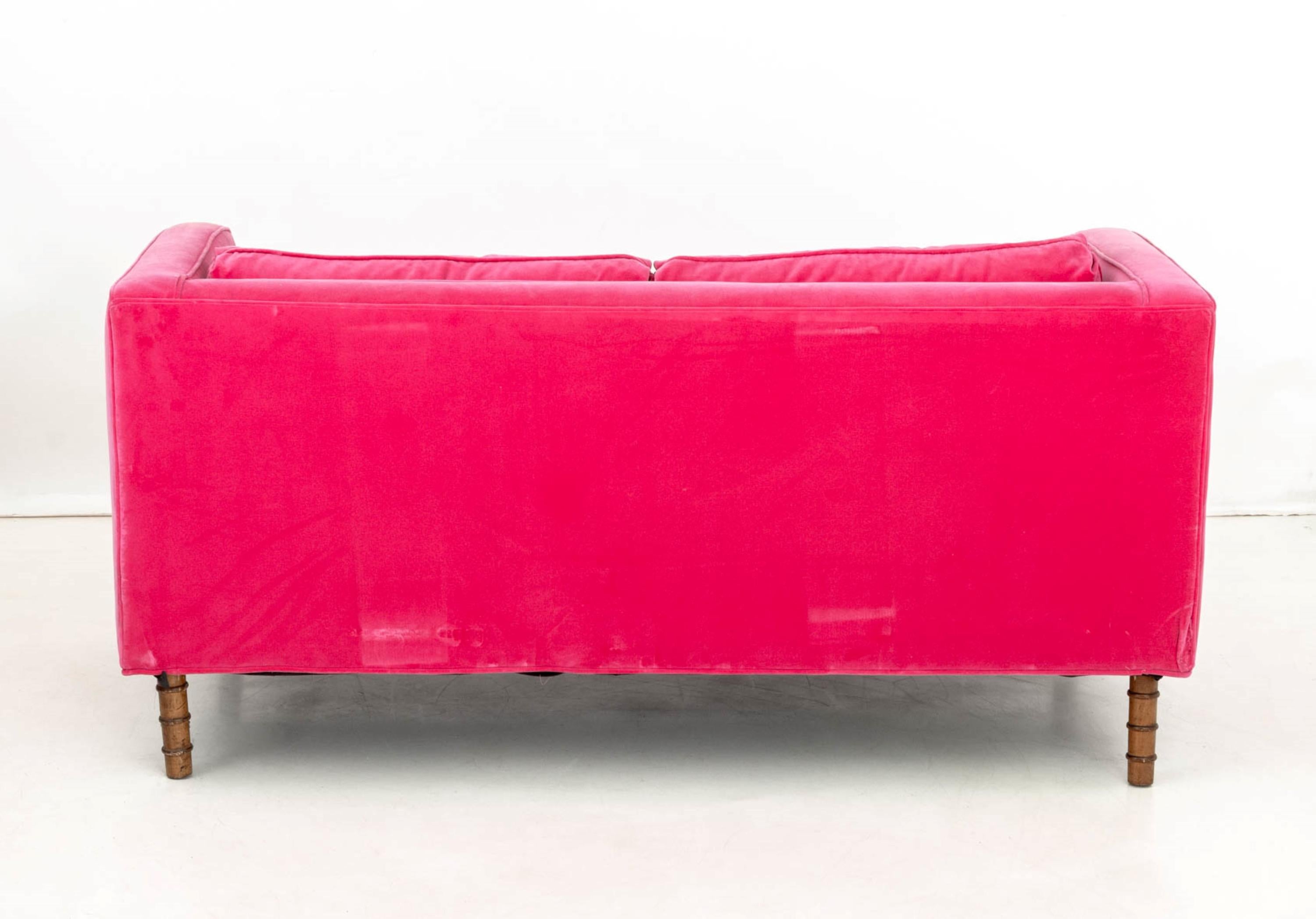 20th Century Contemporary Hot Pink Velvet Upholstered Loveseat For Sale