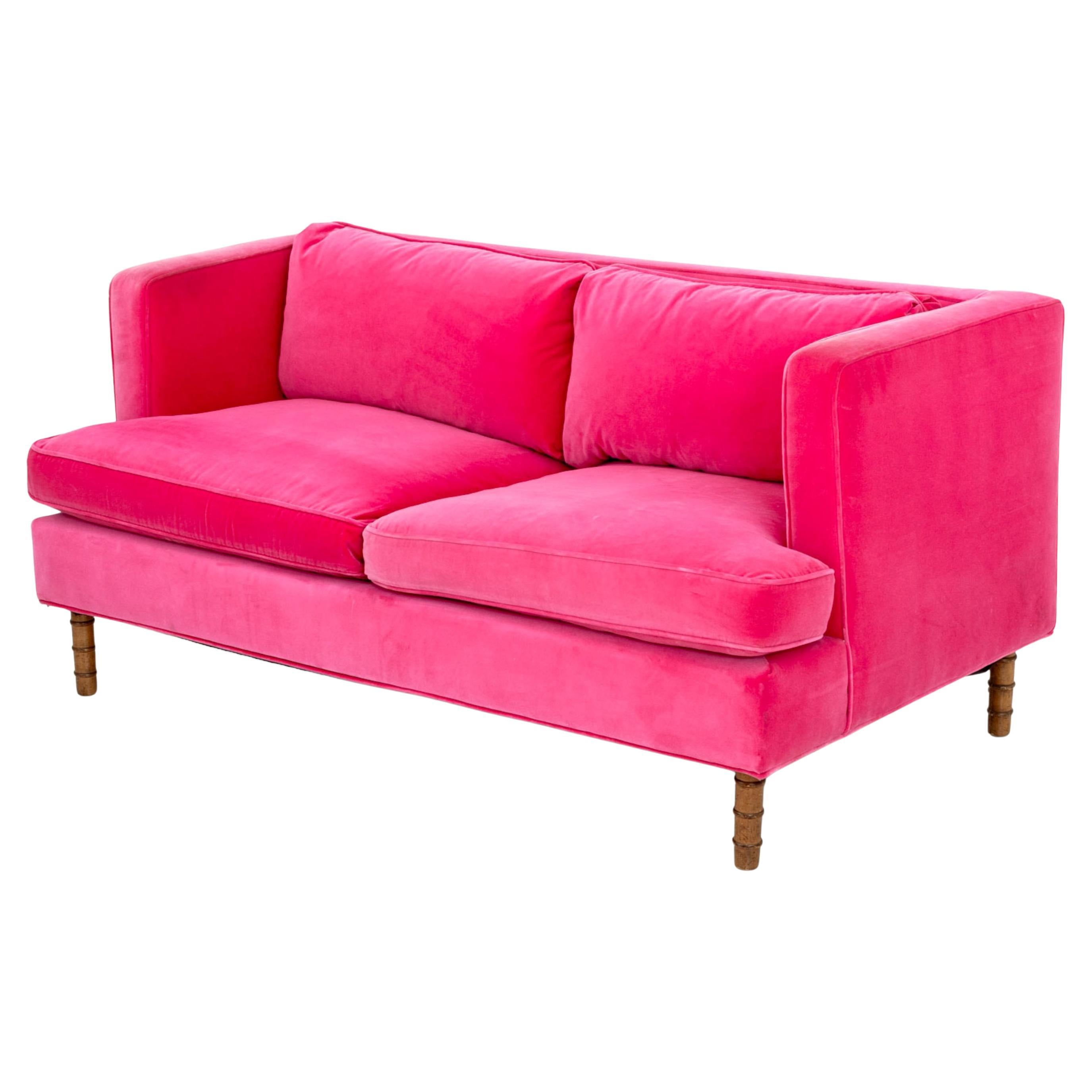 Contemporary Hot Pink Velvet Upholstered Loveseat For Sale
