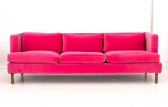 Contemporary Hot Pink Velvet Upholstered Sofa