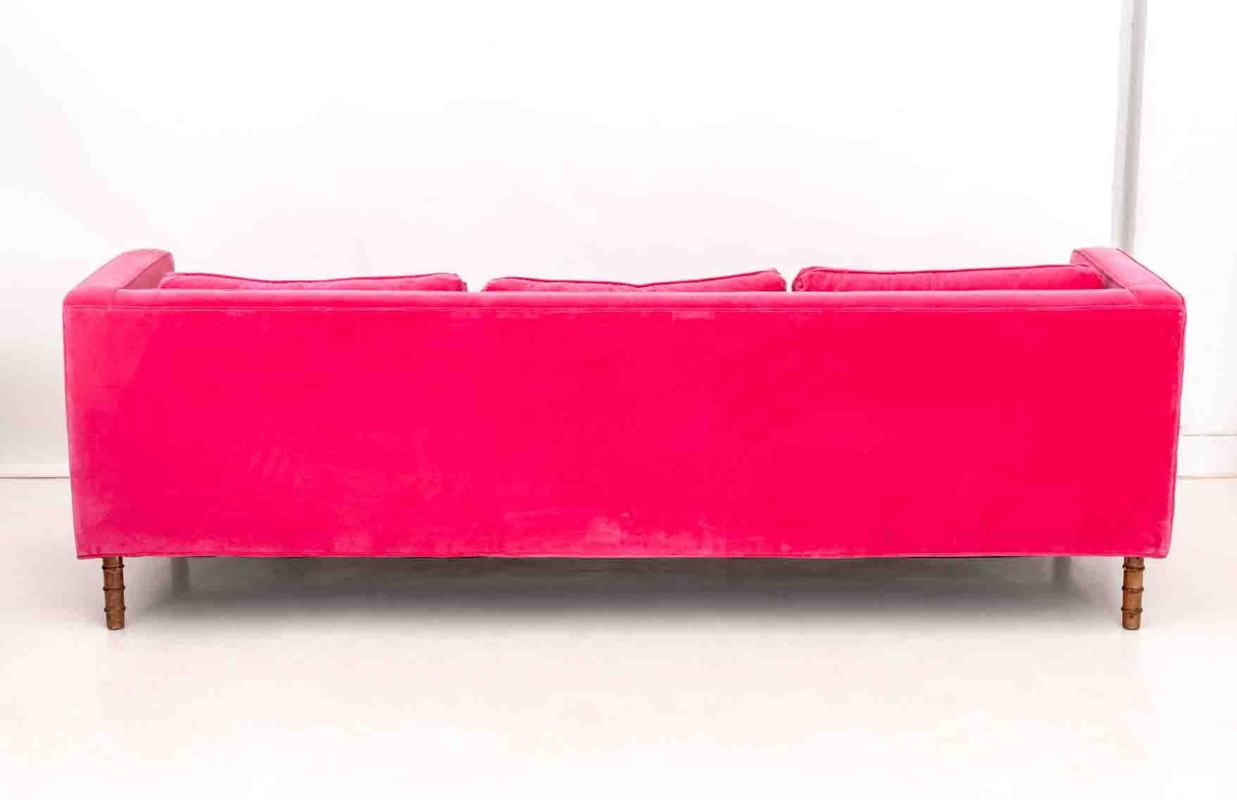 20th Century Contemporary Hot Pink Velvet Upholstered Sofa For Sale