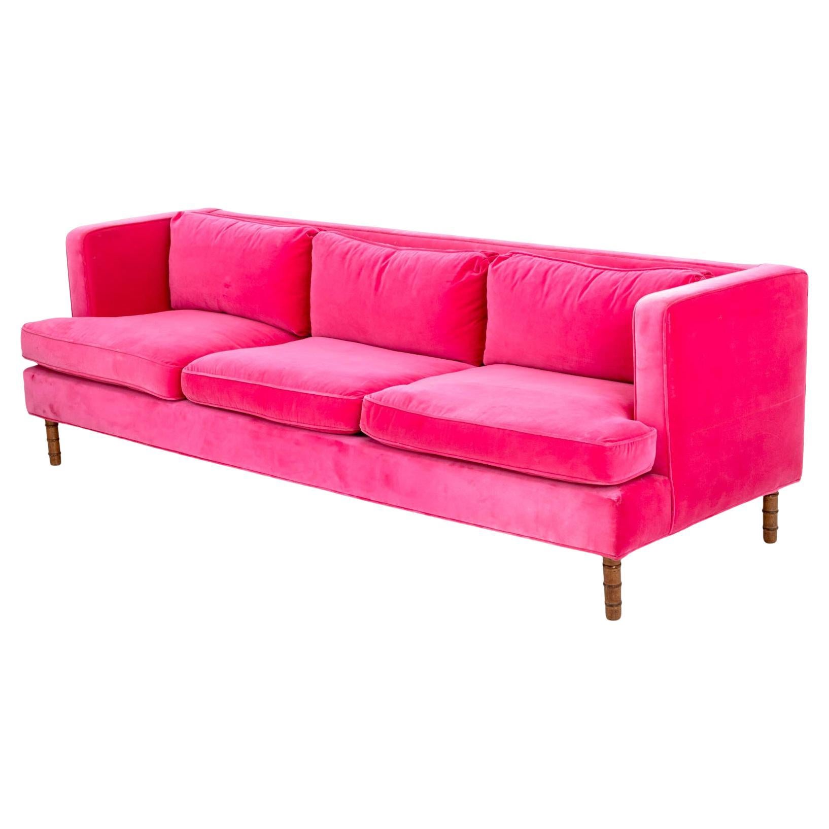 Contemporary Hot Pink Velvet Upholstered Sofa