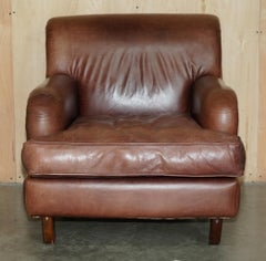 CONTEMPORARY HOWARD & SON's GEORGE SMITH STYLE BROWN LEATHER ARMCHAIR SOFA