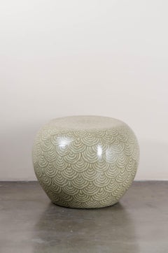 Contemporary Hua Design Low Cloisonné Drumstool in Moss by Robert Kuo