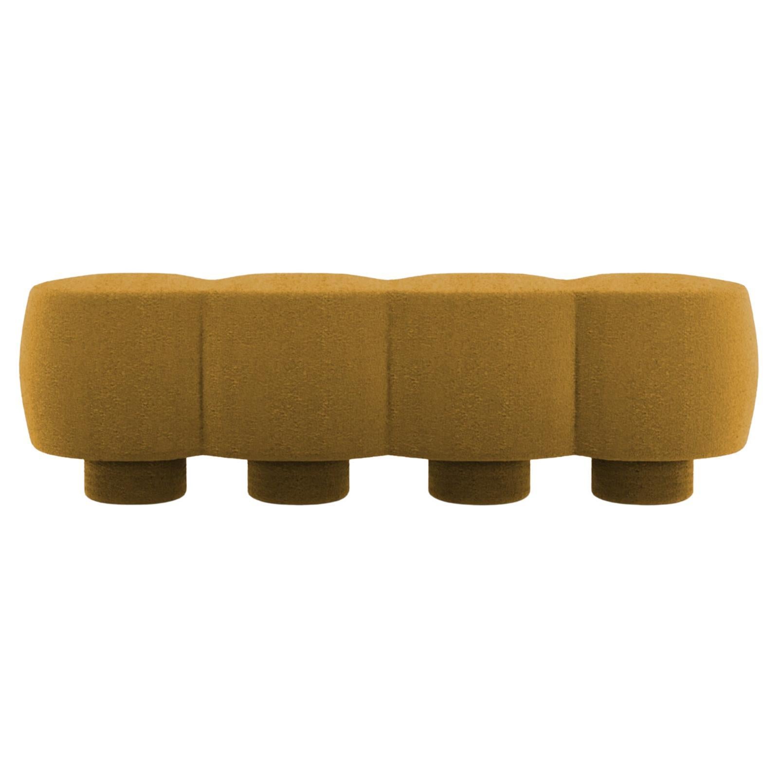 Contemporary Hygge Cloud Bench in Boucle Mustard by Saccal Design House For Sale