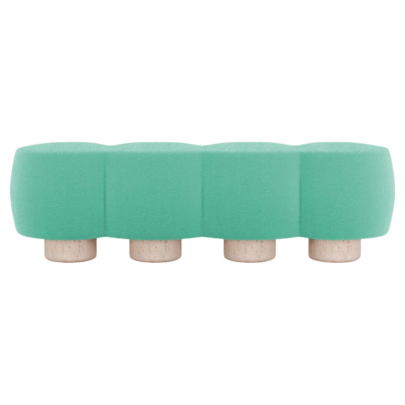 Contemporary Hygge Cloud Bench in Bouclé Teal by Saccal Design House
