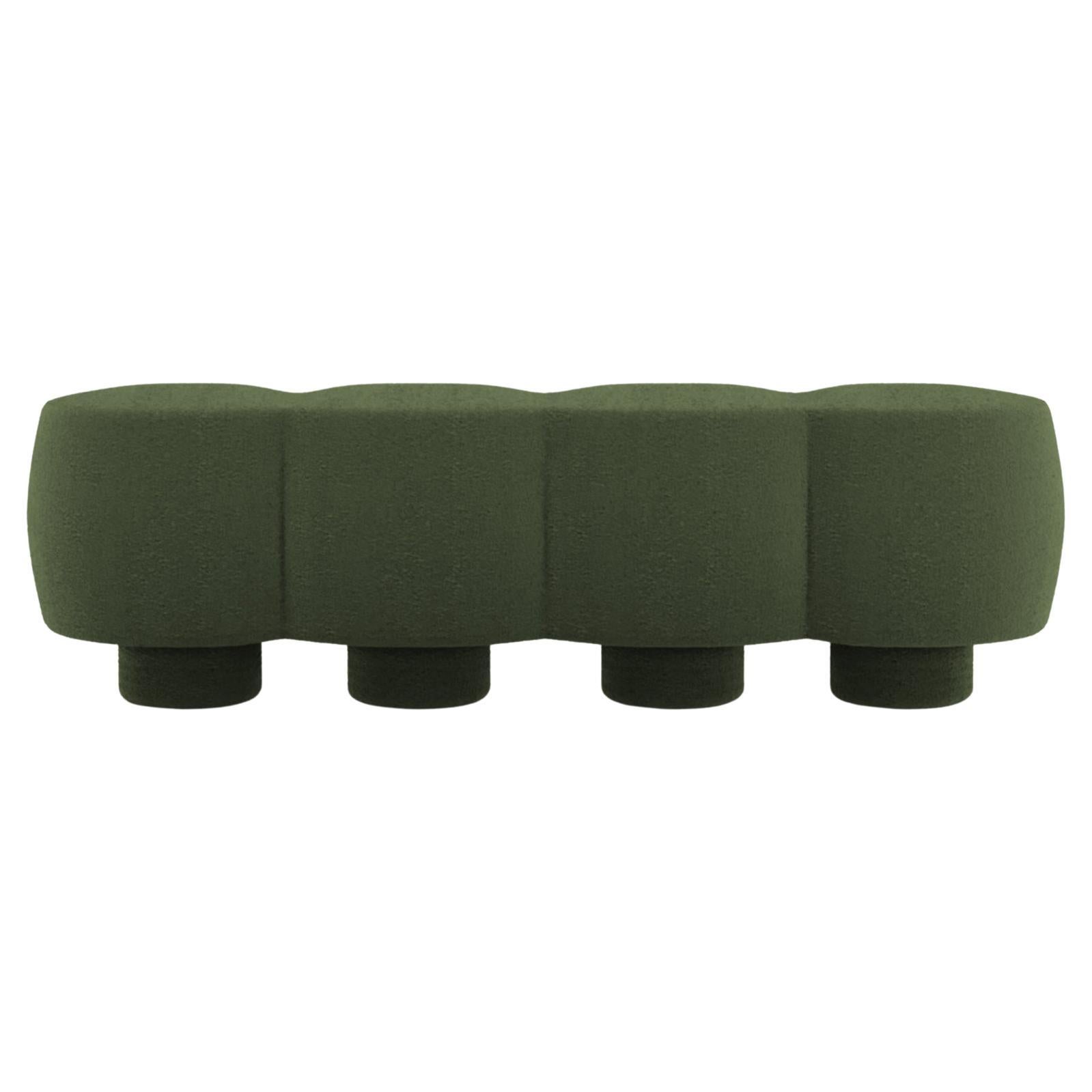 Contemporary Hygge Cloud Bench in Green Bouclé by Saccal Design House For Sale