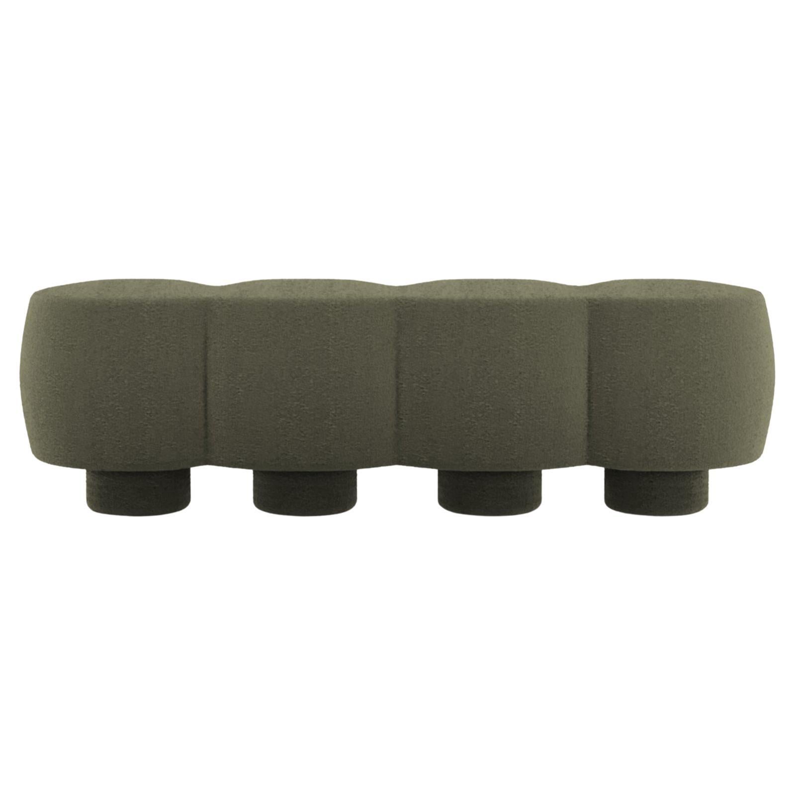 Contemporary Hygge Cloud Bench in Olive Bouclé by Saccal Design House For Sale