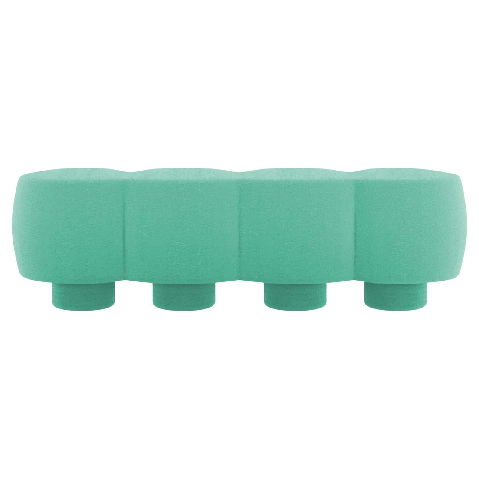 Panca Hygge Cloud contemporanea in Boucle verde acqua di Saccal Design House