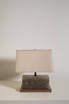 Contemporary Ice Rectangular Table Lamp in Smoke Crystal w/ Copper by Robert Kuo