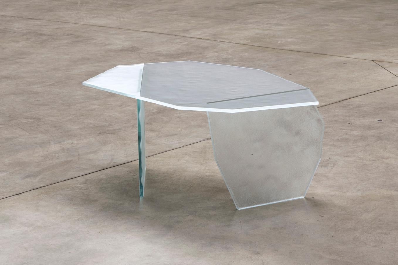 Modern Contemporary ICED-CT1 Coffee Table in Sandblasted White Optic Glass For Sale