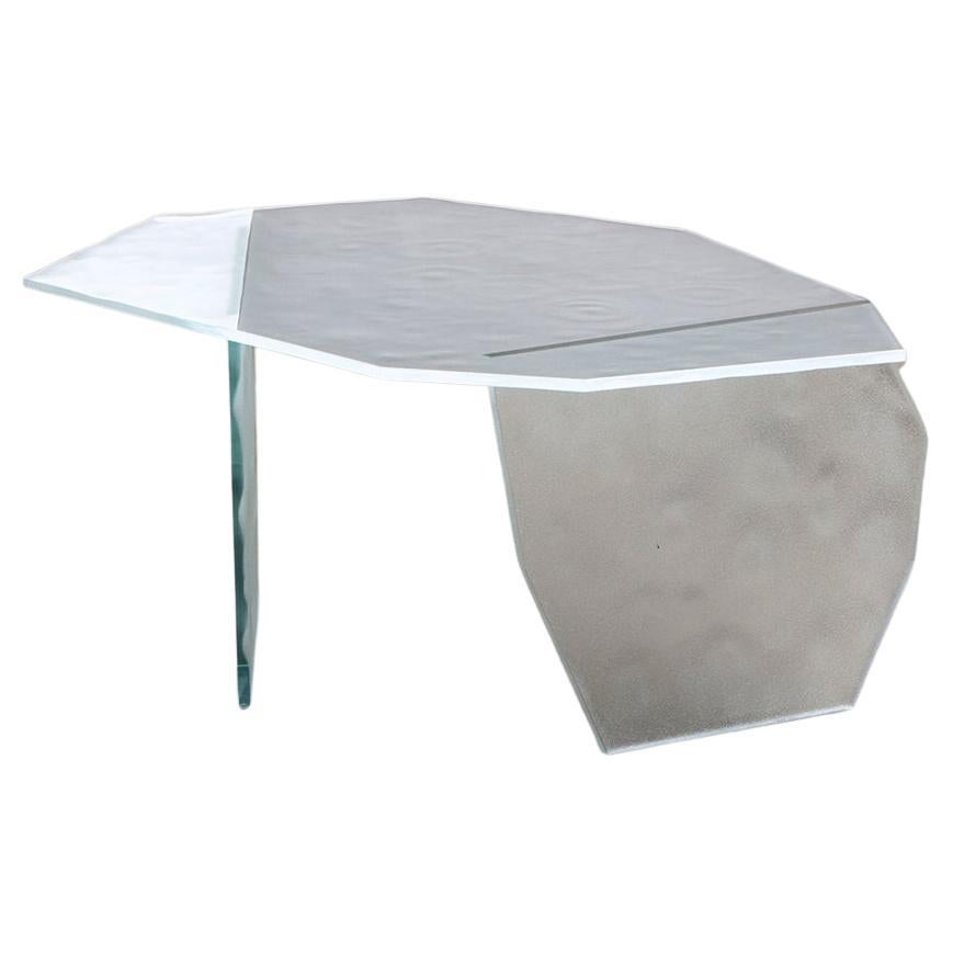 Contemporary ICED-CT1 Coffee Table in Sandblasted White Optic Glass For Sale