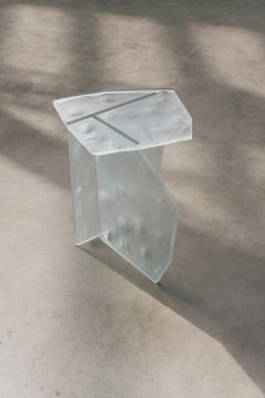 Contemporary ICED-SB1 Side Table in Sandblasted White Optic Glass