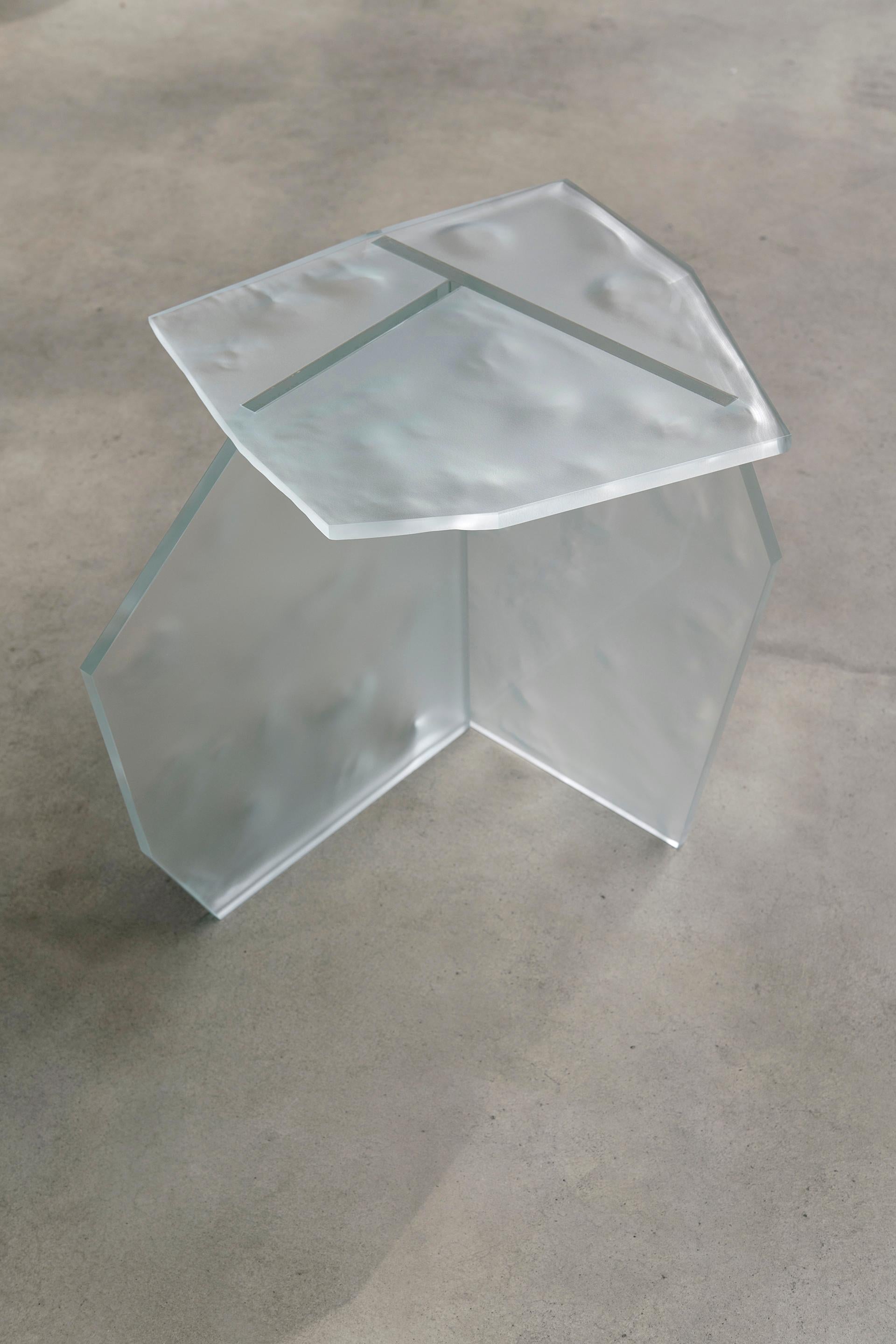 Modern Contemporary ICED-SB1 Side Table in Sandblasted White Optic Glass For Sale