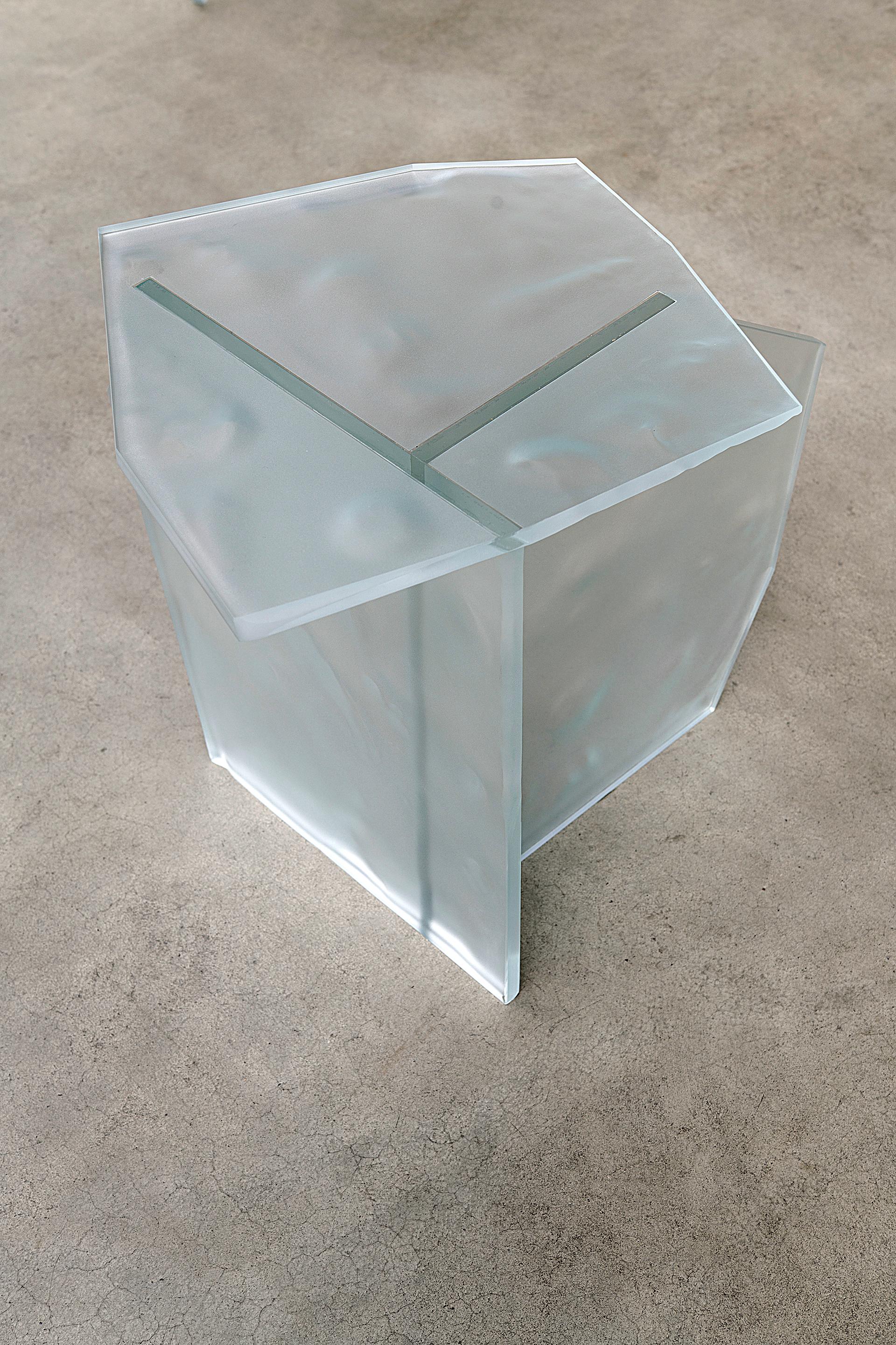 German Contemporary ICED-SB1 Side Table in Sandblasted White Optic Glass For Sale