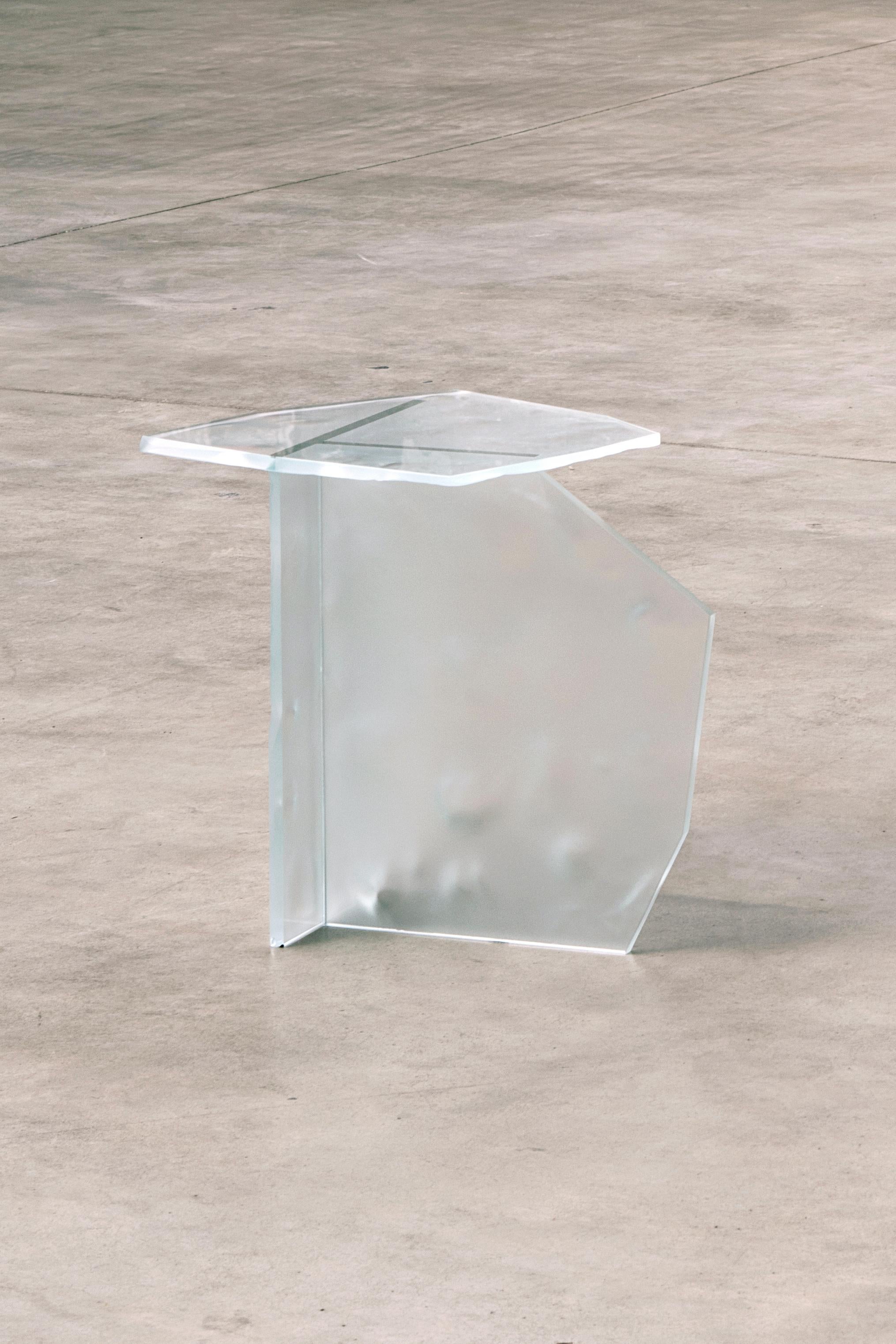 Contemporary ICED-SB1 Side Table in Sandblasted White Optic Glass For Sale 1