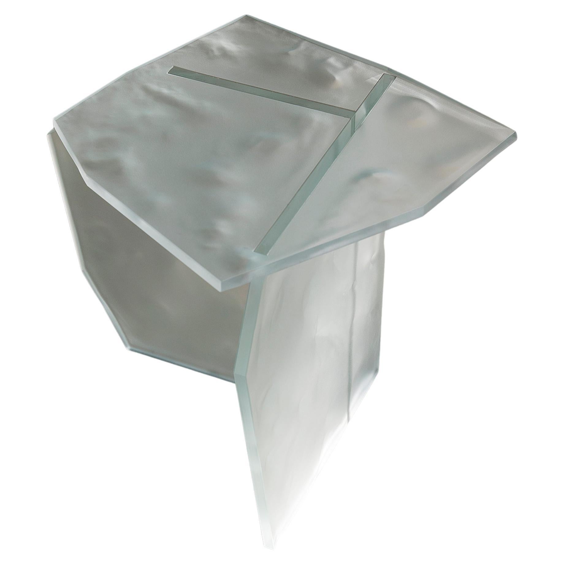 Contemporary ICED-SB1 Side Table in Sandblasted White Optic Glass For Sale