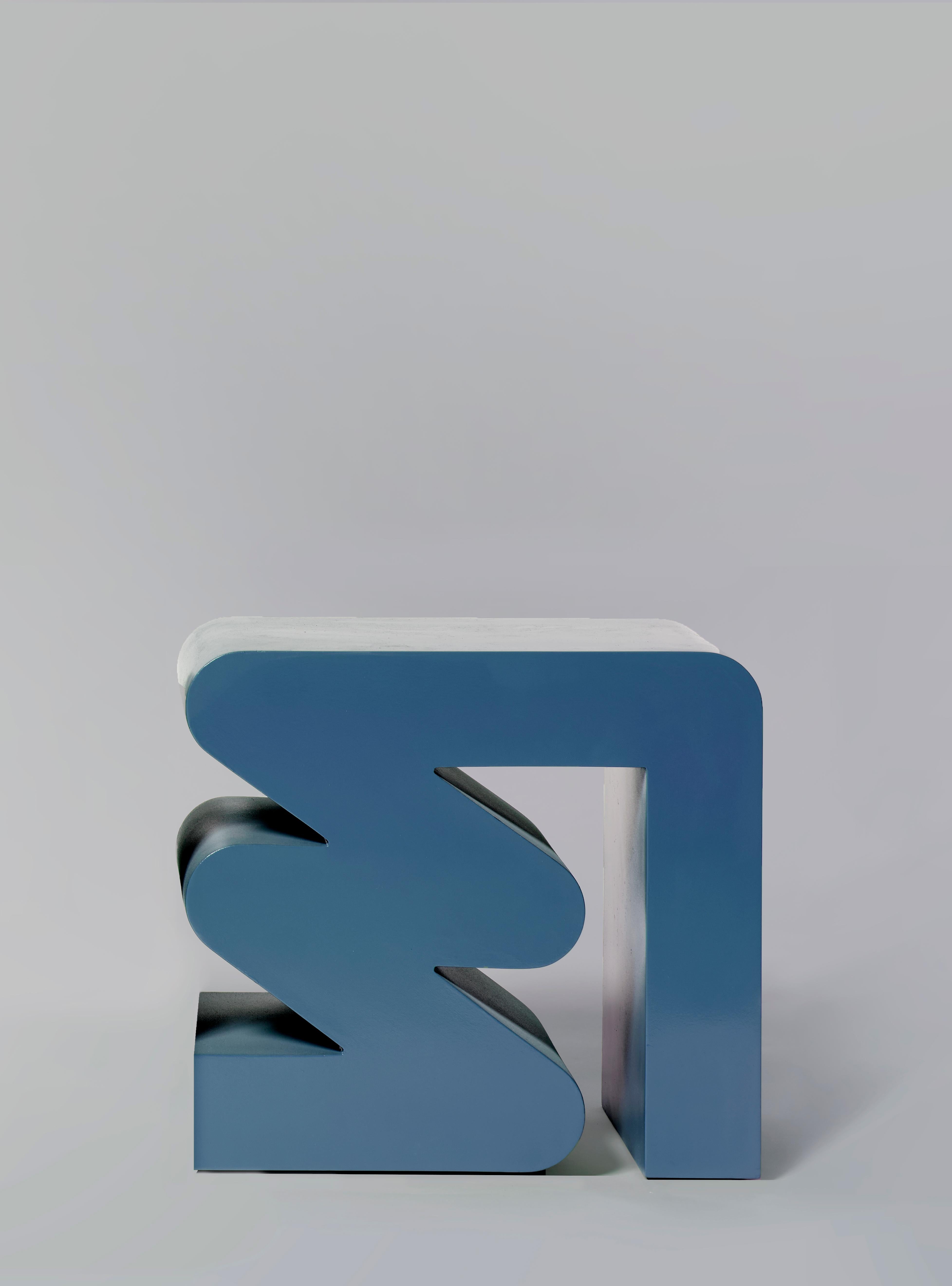Modern Contemporary Identity Stool in Cerulean Blue Lacquer 