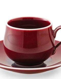Contemporary Imari Hand-Glazed Red Porcelain Cup and Saucer by Master Artist
